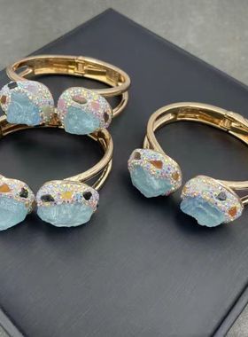 新款海蓝宝镶嵌碧玺手镯