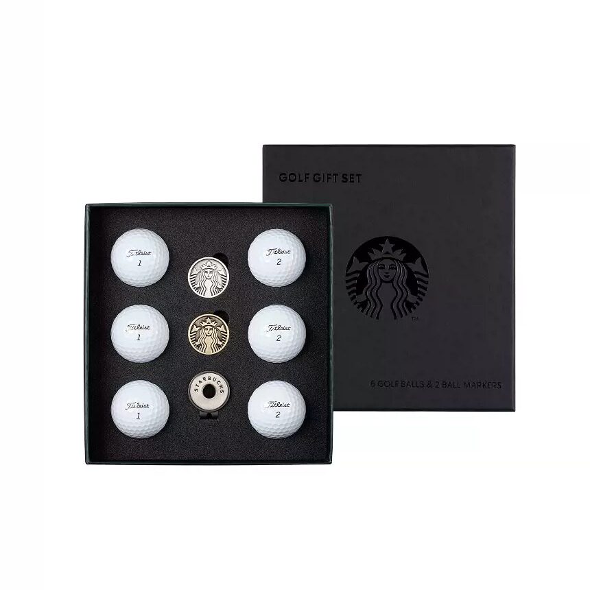 韩国代购 STARBUCKS高尔夫配饰 星巴克2枚mark帽夹 6颗球套装礼盒