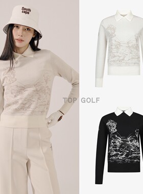 SOUTHCAPE GOLF高尔夫SC韩国代购25秋女翻领图案拼色长袖针织衫