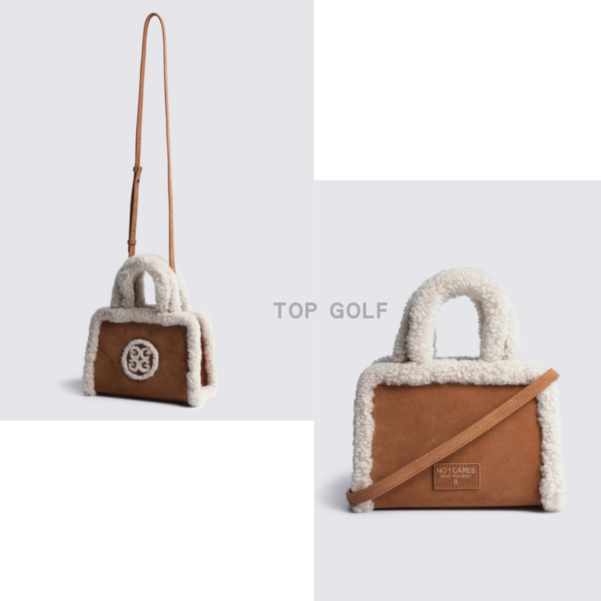 韩国代购G/FORE 高尔夫箱包 25冬女标志拼色毛绒收纳手提单肩包