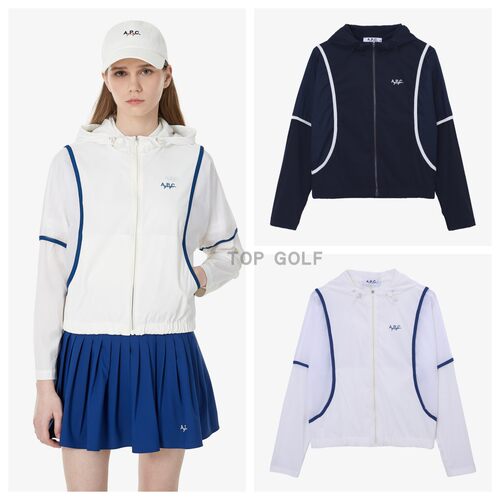 韩国代购APC GOLF高尔夫上衣26夏女连帽抽绳拉链拼色防风长袖外套