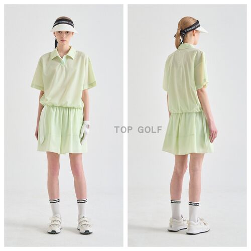 韩国代购LANVINBLANC高尔夫上衣26夏女翻领抽绳轻质按扣半袖T恤
