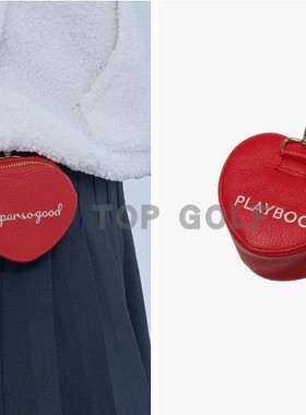 韩国代购PLAYBOO高尔夫配饰牛皮红色爱心2球GOLF球收纳包挂饰腰包