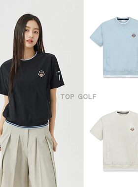 韩国代购 Golden Bear 高尔夫上衣 26夏女圆领配色图案短袖T恤