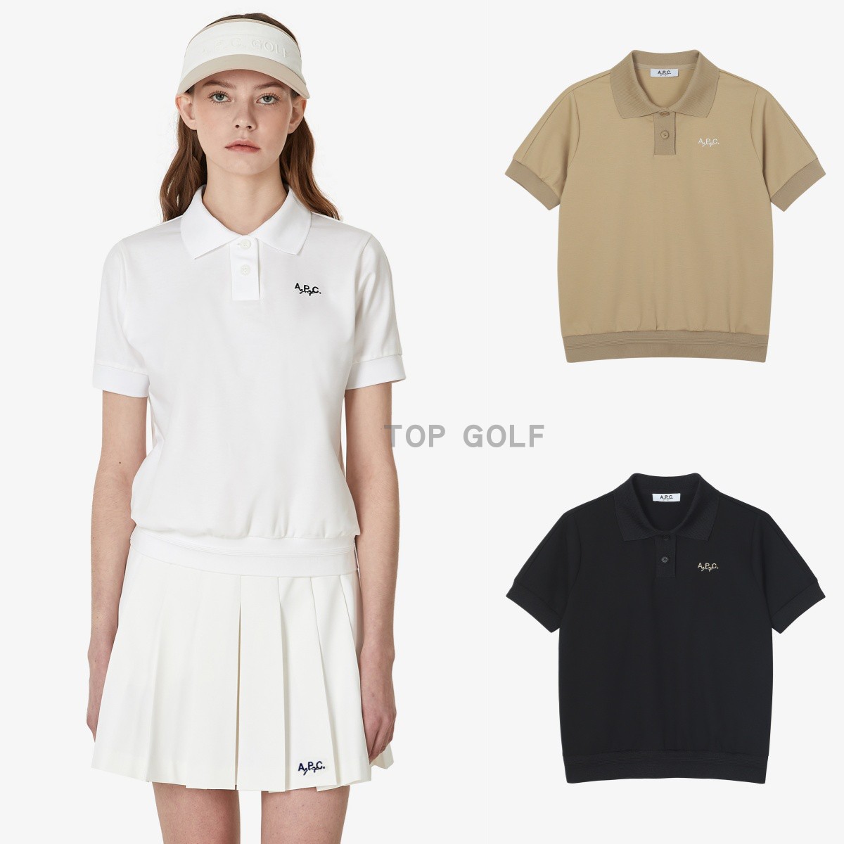 韩国代购APC GOLF高尔夫服装 25夏女士翻领徽标纯色运动短袖T恤