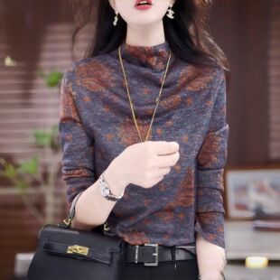 上衣W妈妈减龄洋气小衫 秋冬打底衫 中年女士长袖 时尚 女2024新款