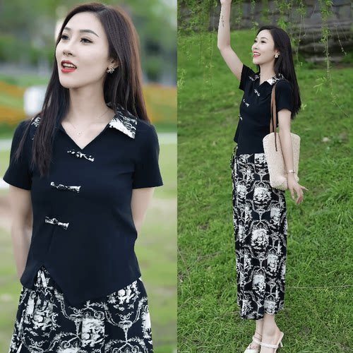 中国风妈妈两件套夏装显瘦减龄