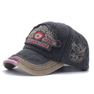 春秋牛仔棒球帽女士帽子水洗做旧刺绣鸭舌户外时尚个性运动帽男款
