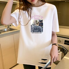 Short sleeve T-shirt women's summer 2021 new loose cotton T-shirt half sleeve design white top