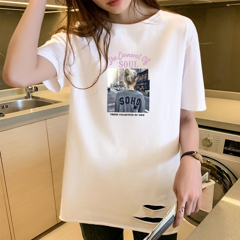 Short sleeve T-shirt women's summer 2021 new loose cotton T-shirt half sleeve design white top