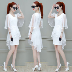 Fat sister 2021 summer new large women's short sleeve mesh V-neck fat mm Slim dress foreign style age reduction