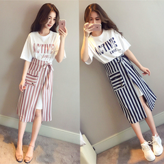 New style show thin love big size women's summer dress foreign style slightly fat sister two piece suit age reduction skirt fat mm