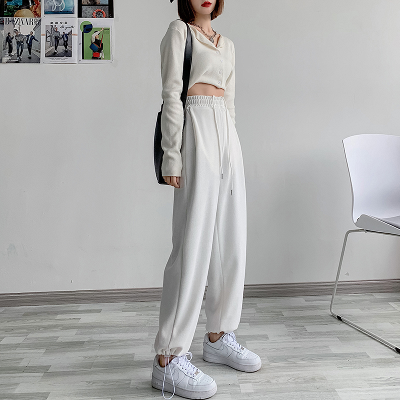 Guantu 6535 fish scale white sports pants women's loose legged spring 2021 new spring casual pants