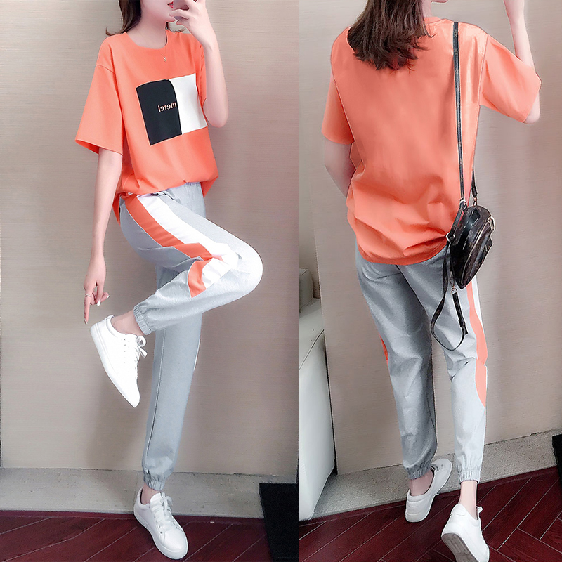 Official figure fashion short sleeve T-shirt + trousers sportswear suit women's two piece set