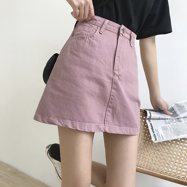 Summer new Korean versatile solid skirt women's high waist slim casual A-line skirt student denim skirt fashion
