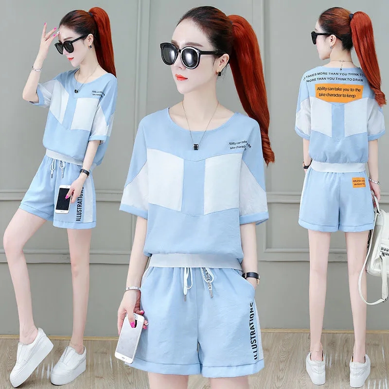 Sportswear women's 2021 summer new Korean fashion age reducing foreign style slim casual short sleeve two piece fashion brand