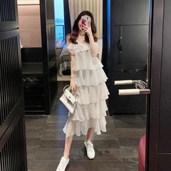 Fairy V-neck suspender dress new summer 2021 hip covering skirt slim mid long skirt cake skirt