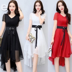 Summer slim Chiffon Dress 2021 summer new women's dress Korean version slim medium length small fragrance skirt