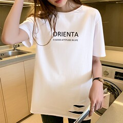 Pure cotton white short sleeve T-shirt for women's new year spring and summer loose, Korean medium and long net red