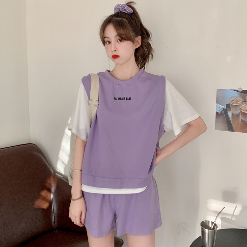 Sportswear women's 2021 summer Korean relaxed and fashionable 2-piece leisure suit for younger students
