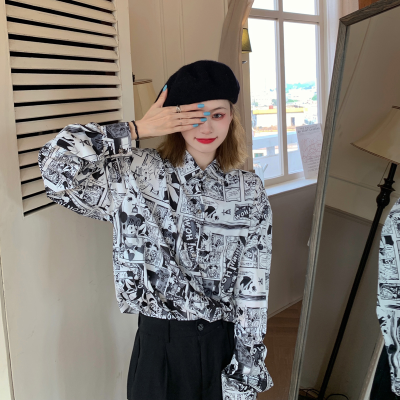 Super fire net red cartoon student shirt Street hip hop loose casual thin shirt coat girl