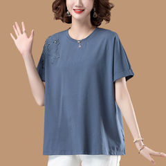 Cotton short sleeve T-shirt women's summer oversize women's loose middle-aged mother's foreign style hollow out show thin T-shirt