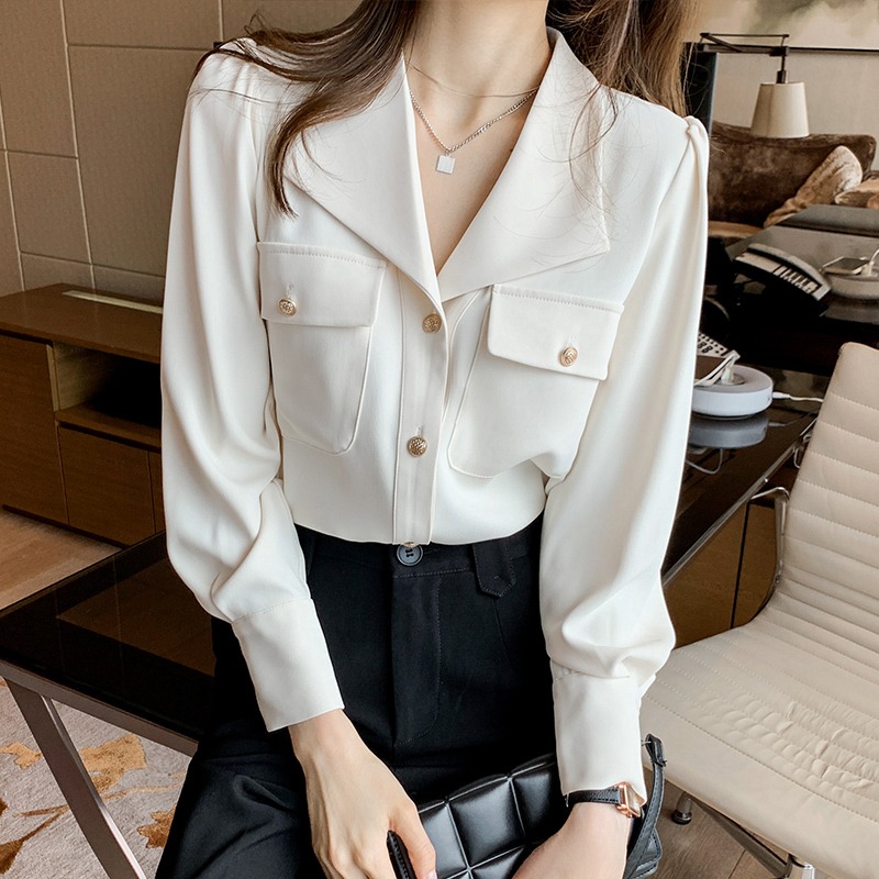 White shirt women's sense of design niche 2021 spring fashion new style backing shirt retro Chiffon Top Fashion