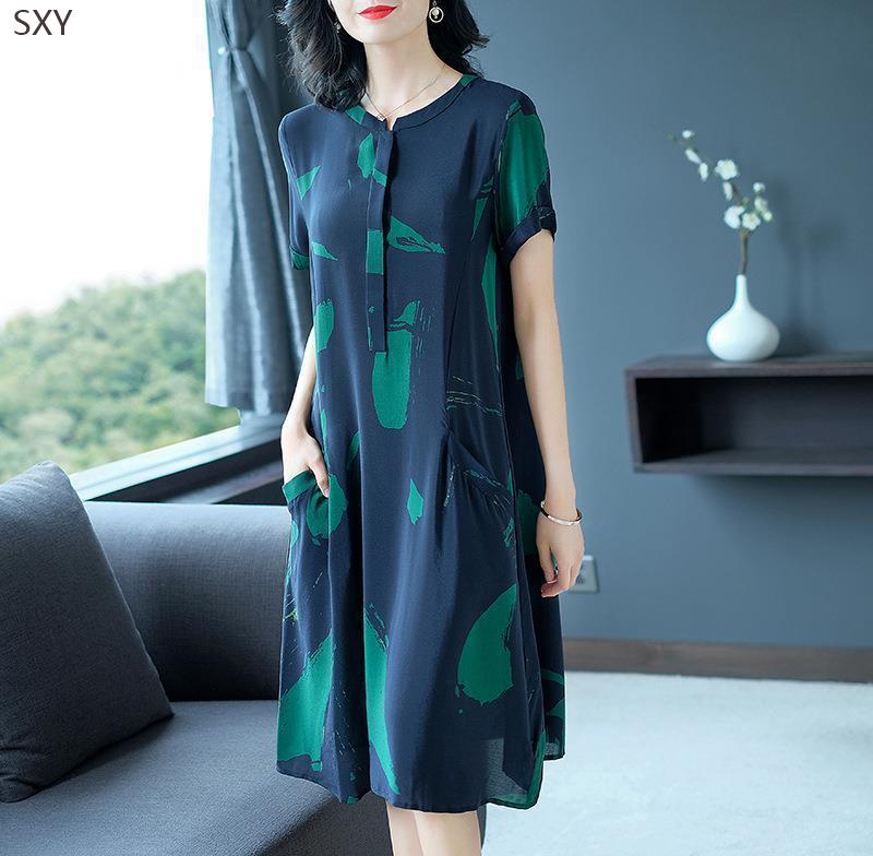 Silk elegant dress 2021 new summer dress high end Lady Lady Lady Lady temperament lady mulberry silk skirt