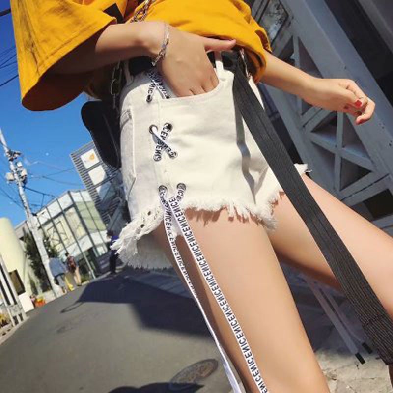 Denim shorts women's summer 2020 Korean fashion versatile thin shorts string rope wide leg hot pants