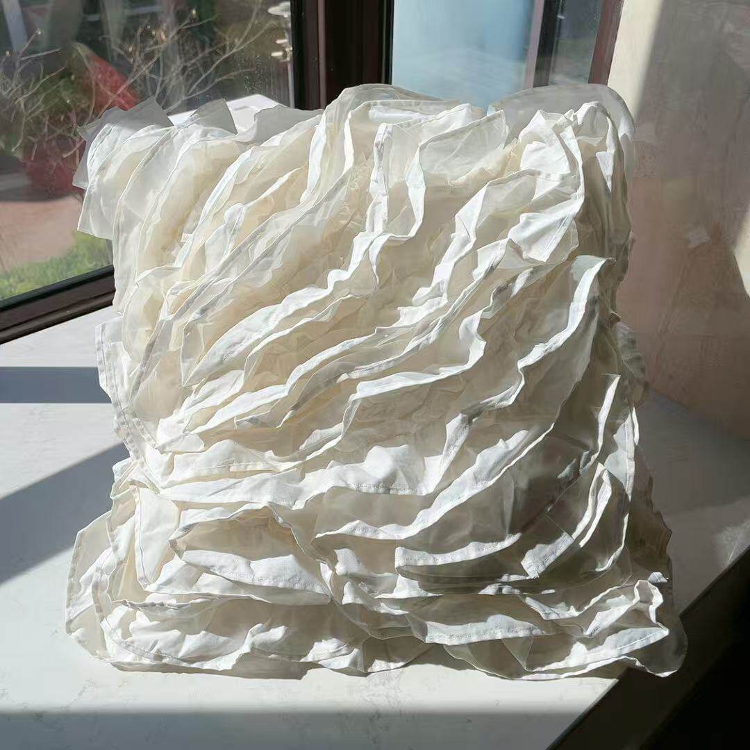 2026外贸出口100棉立体手工拿褶玫瑰花家用抱枕/靠垫/ 50*50公分