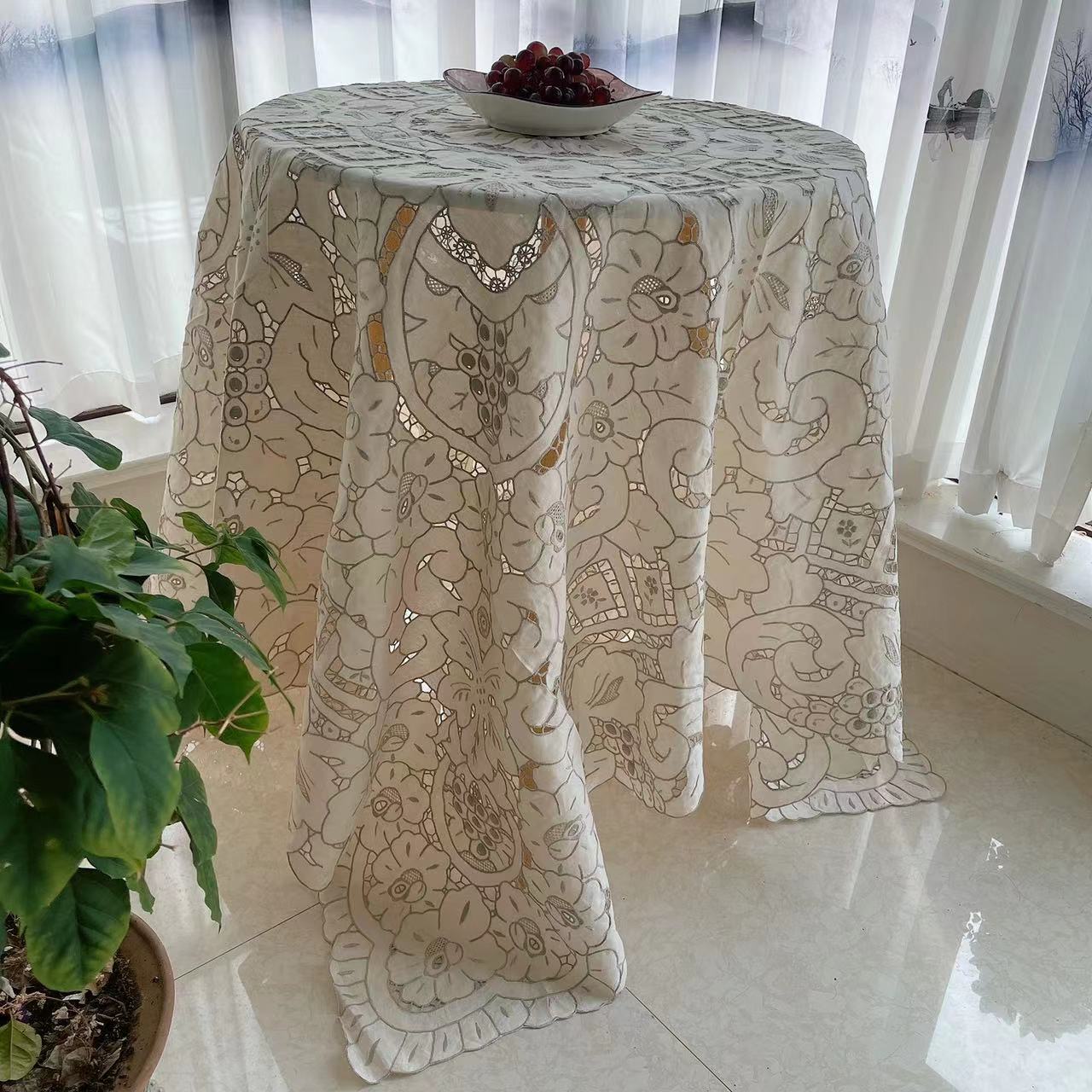 田园风亚麻纯手工桌布手绣葡萄