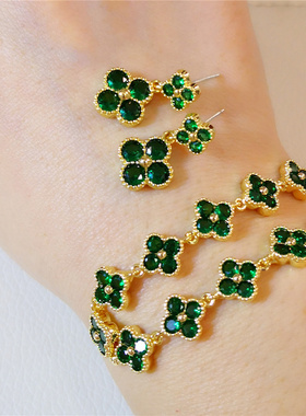 四叶花清致简约花朵耳环手链