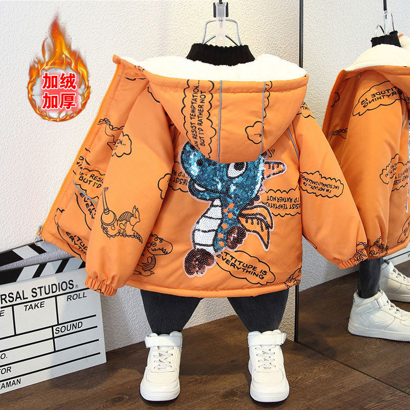 男童加绒外套2026新款儿童夹棉棒球服男孩夹克宝宝加厚棉衣连帽