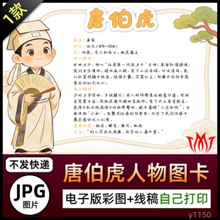 手绘唐伯虎人物介绍手抄报图卡唐寅简介电子小报图片黑白线稿海报