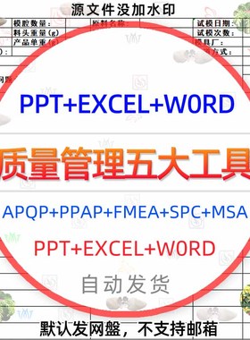 质量管理五大工具手册APQ/PPAP/SPC/MSA/FMEA图表格PPT模板EXCEL