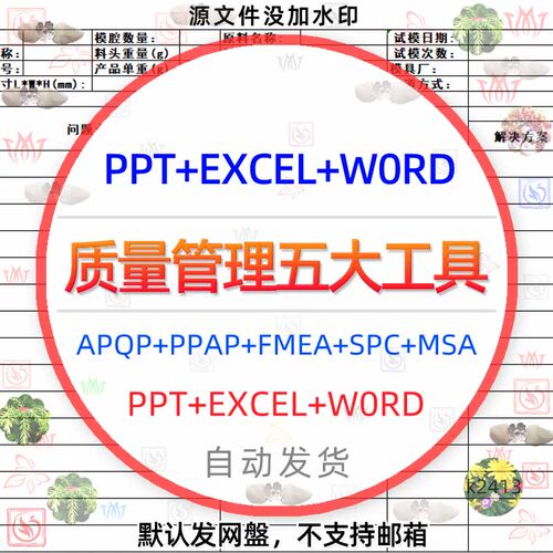 质量管理五大工具手册APQ/PPAP/SPC/MSA/FMEA图表格PPT模板EXCEL