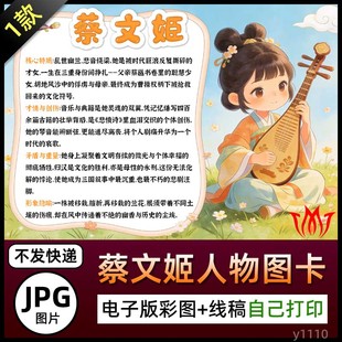 四大才女之一蔡文姬人物介绍图卡名片手抄报电子小报图片黑白线稿