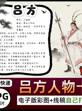 水浒传小温侯吕方介绍手抄报图片电子小报素材名片黑白线稿人物卡