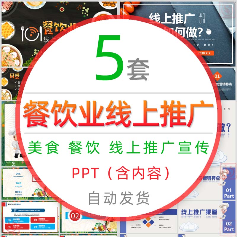 美食餐饮业线上推广如何做PPT模板互联网餐馆线上推广宣传培训wps