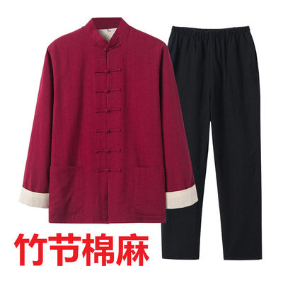 中式唐装男棉麻汉服套装中国风休闲男装春秋复古盘扣禅茶居士服