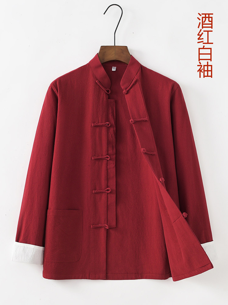CHINESE STYLE TANG COSTUME MALE YOUTH COTTON AND LINEN JACKET SPRING AND AUTUMN STYLE CHINESE RETRO BUCKLE HANFU TOP ZEN MONK CLOTHES