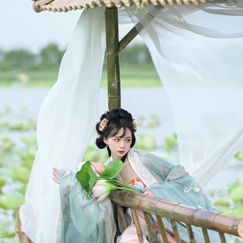 汉服道具手持莲花荷叶带杆仿真