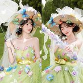 原创新品 新娘旅拍造型帽子女 浪漫婚纱照布艺蝴蝶连纱礼帽外景法式