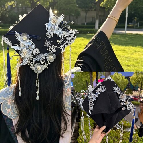 簪花学士帽手工diy毕业帽博士帽