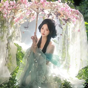 古风汉服粘花伞写真拍照道具lolita飘带唯美lolita伞超仙梦幻重工