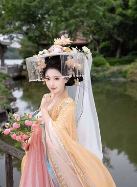 花开淡沫汉服配饰道具斗笠帷帽
