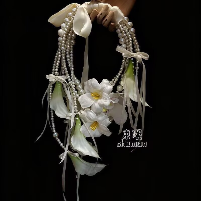 小众高级珍珠手捧花手持新娘结婚登记领证拍照道具仿真ins手提花