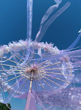 原创唯美古风花伞Lolita汉服配饰拍照道具超仙飘带纱珠链走秀摄影