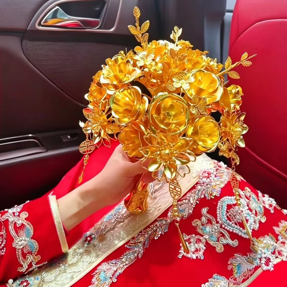 金色手捧花新娘结婚diy材料手工图片