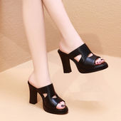 百搭女鞋 温州真软皮粗跟鱼嘴拖鞋 厚底时尚 韩版 女2026夏季 外穿新款